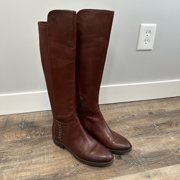 Vince Camuto Shoes - Vince Camuto Prolanda Chain Detail Block Heel Knee High Boots RED MAHOGANY Size7